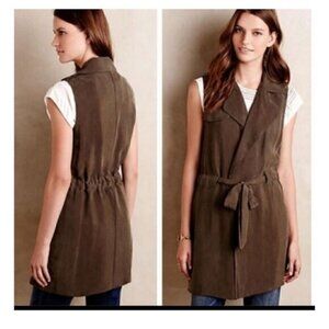 Elevenses Olive Wrap Trench Dress/Vest. SP. Anthropologie